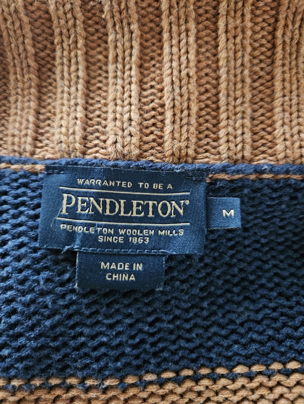 Womens Pendleton Shawl Collar Cardigan in Mustard, Navy Blue & Brown - Picture 3 of 6